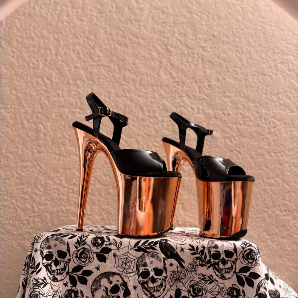 Pleaser Black and Rose Gold Platform Heels - Picture 5 of 12